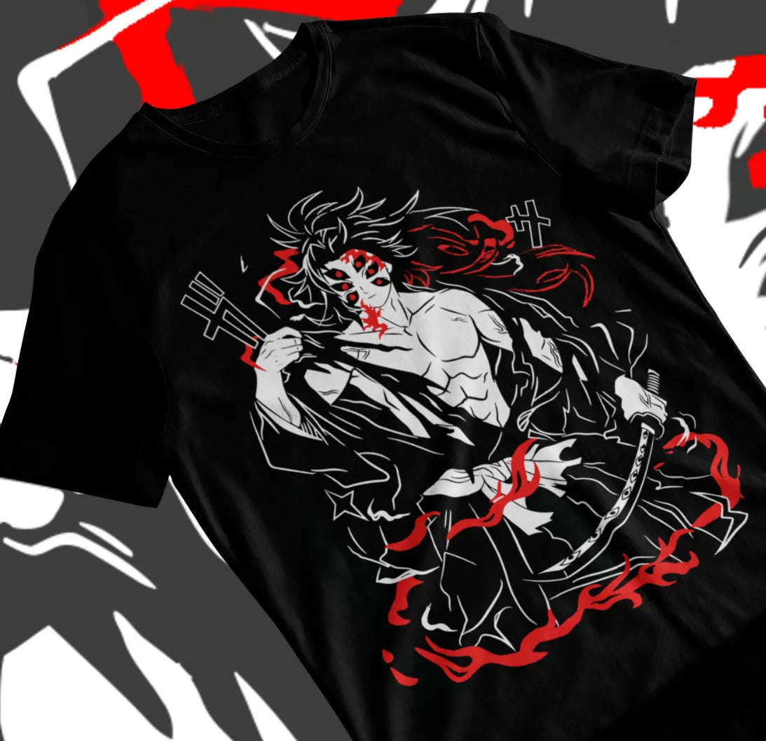 This tee showcase the fearsome Upper Moon One, Kokushibo, in all his terrifying glory. If you are looking for more Demon Slayer Merch, We have it all! | Check out all our Anime Merch now!