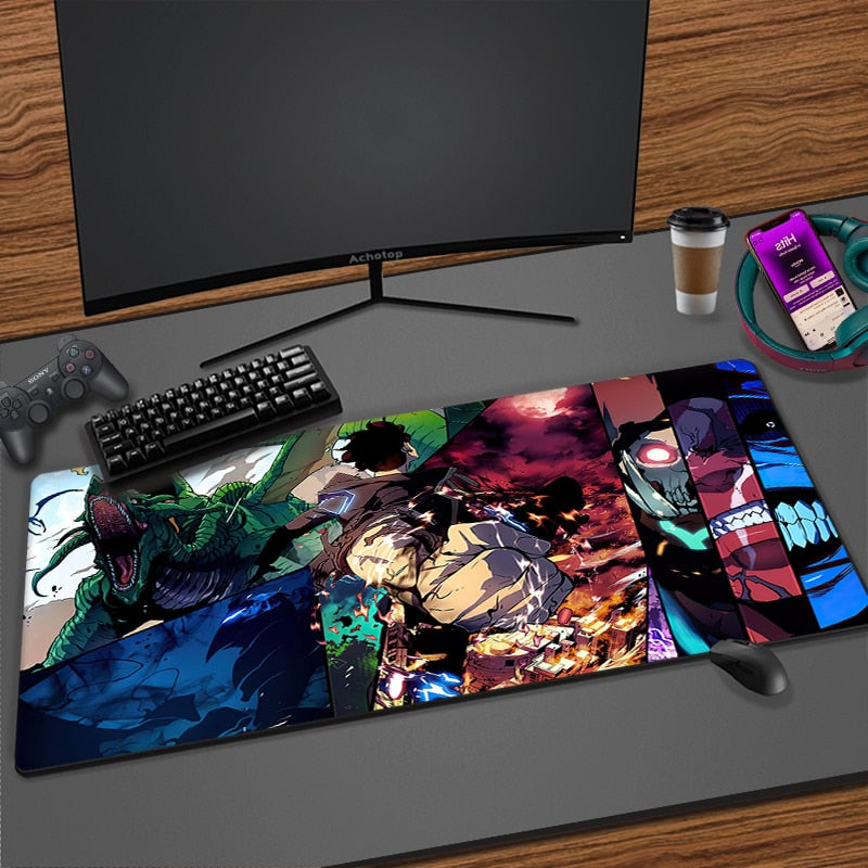 Solo Leveling Mouse Pad Manga Sung Jinwoo Anime Mousepad XXL Large Computer Mouse Mat Rubber Table Carpet 900x400mm Desk Mat Pad, everythinganimee