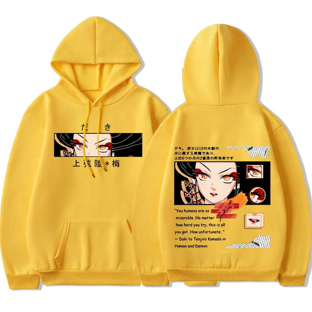 Enter the adrenaline-pumping world of Demon Slayer with our Daki Eyes Hoodie, If you are looking for more Demon Slayer Merch, We have it all! | Check out all our Anime Merch now!