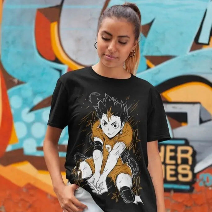 This tee captures the magic of Yu Nishinoya. If you're looking for more Haikyuu merch, we have it all! Check out our anime merch now—free shipping!