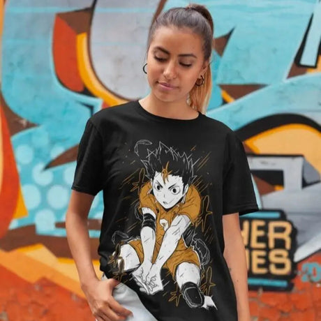 This tee captures the magic of Yu Nishinoya. If you're looking for more Haikyuu merch, we have it all! Check out our anime merch now—free shipping!