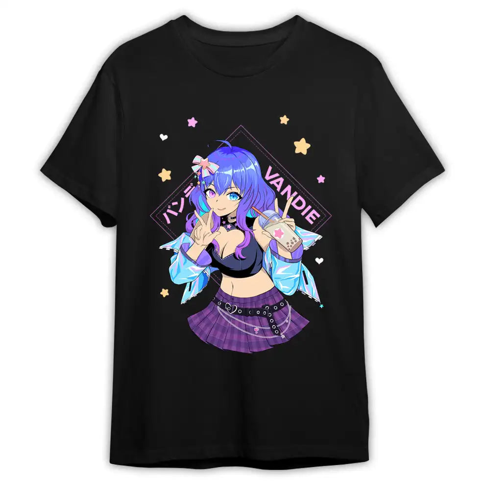 Here at Everythinganimee we have the best anime shirts in the world.
Embrace your love for boba with this Vandie-inspired tee! Featuring vibrant artwork of Vandie holding a boba tea, this shirt is the perfect addition for anyone who loves anime and stylish designs.