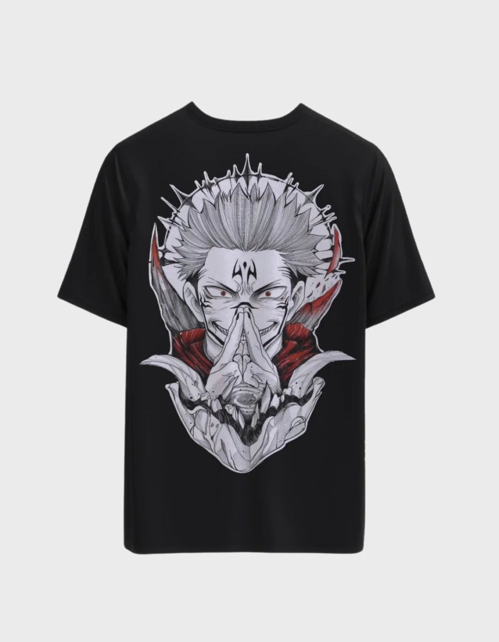 Immerse yourself in this striking Sukuna Tee, perfect for anime fans. Looking for more Jujutsu Kaisen merch? Explore our full collection of anime merch now!