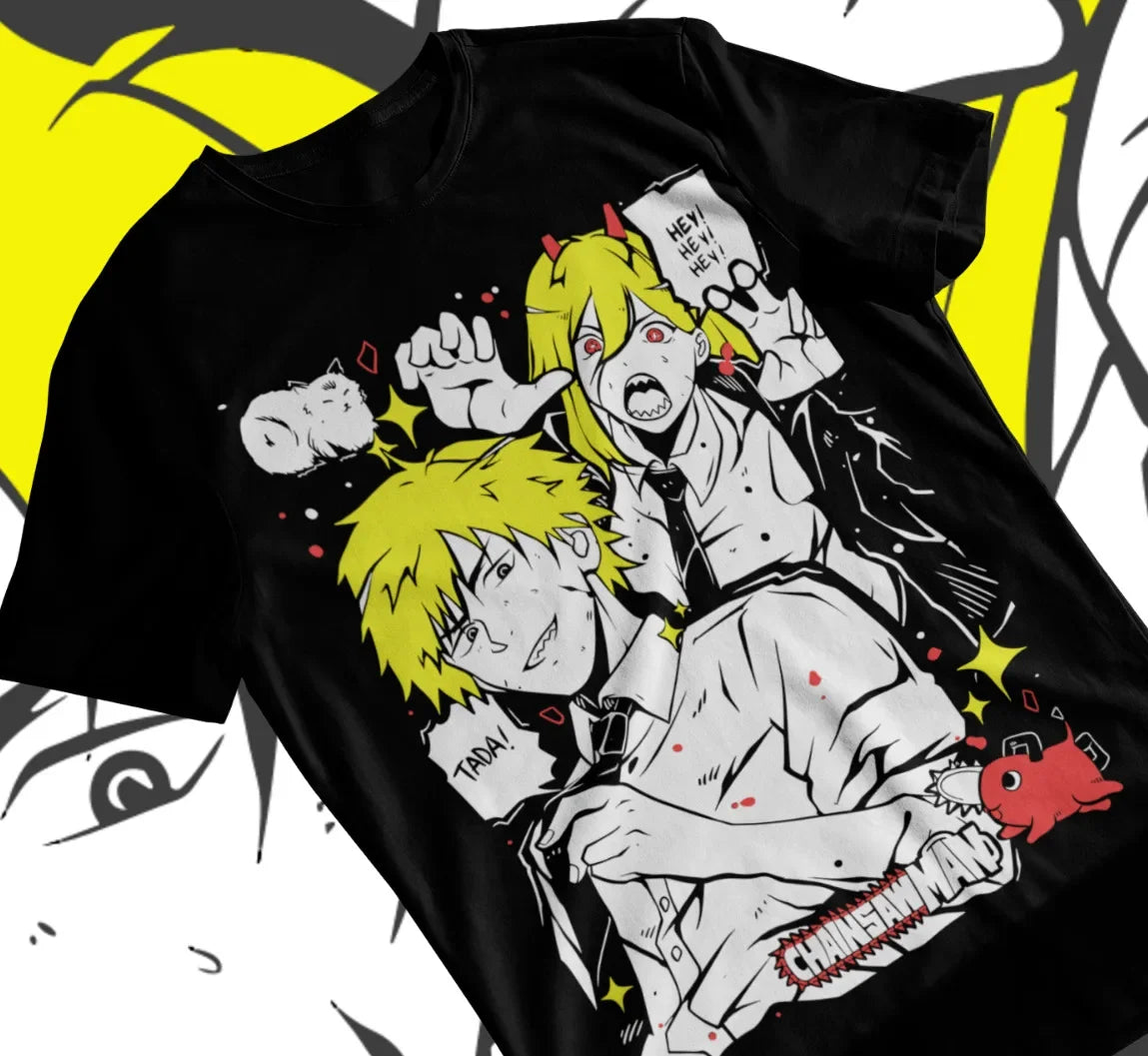 Here at Everythinganimee we have only the best anime merch! Free Global Shipping.
Step into the chaotic world of Chainsaw Man with this vibrant Denji & Power T-Shirt. 