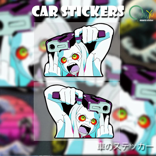 Here at Everythinganimee we have the best anime stickers in the world. 
Unleash the chaotic energy of Cyberpunk: Edgerunners with the Rebecca Cyberpunk Rage Car Sticker! 