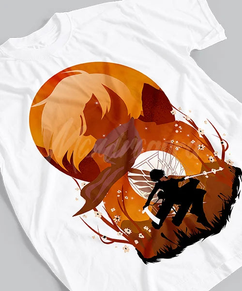 Here at Everythinganimee we have the best anime shirts in the world.
Dive into the world of "Attack on Titan" with this stunning design that captures the intensity of battle. This shirt features a dramatic silhouette with a sunset backdrop, perfect for fans of the series who want to show their passion in style.