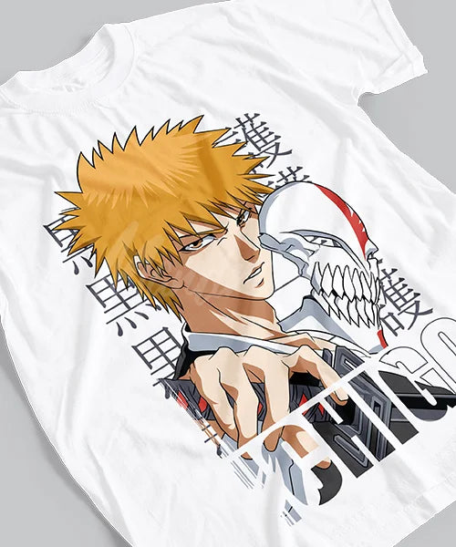 Here at Everythinganimee we only have the best shirts in the world! Unleash your inner Shinigami with the Ichigo Hollow Form Tee, featuring the powerful and iconic Ichigo Kurosaki from Bleach. This striking design captures Ichigo in his fierce Hollow form, 