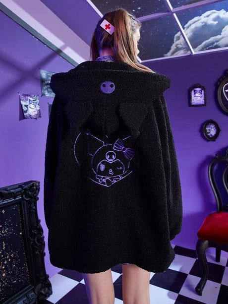 Sanrio Anime Kuromi Clothes Women Black Embroidery Hoodies Y2k Tops Autumn Winter Thin Coat Female Fashion Loose Sweatshirt, everythinganimee