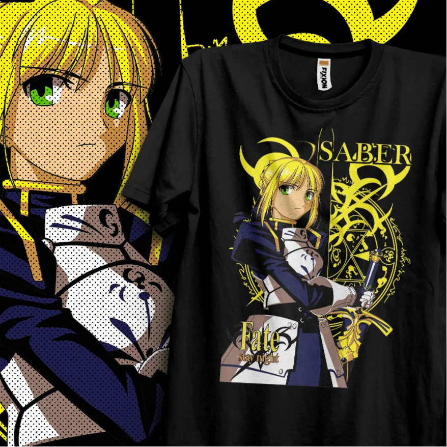 This tee captures the magic of Saber. If you're looking for more Fate Stay Night merch, we have it all! Check out our anime merch now—free shipping!