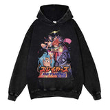 Anime Washed Black Streetwear Cotton Vintage Hoodies