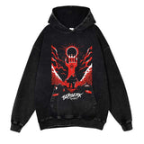 Berserk Washed Black Streetwear Cotton Vintage Hoodie