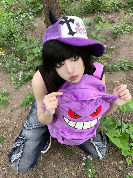 Pokemon Gengar Backpack Men Women Mobile Coin Purse Children Toy Plush doll Christmas Birthday Present Phone Key Storage Bag, everythinganimee