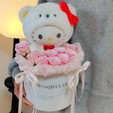 Cherish the kawaii Hello Kitty Cinnamoroll Plush Rose Bouquet, perfect for gifting. Soft, premium quality for special occasions and Hello Kitty fans