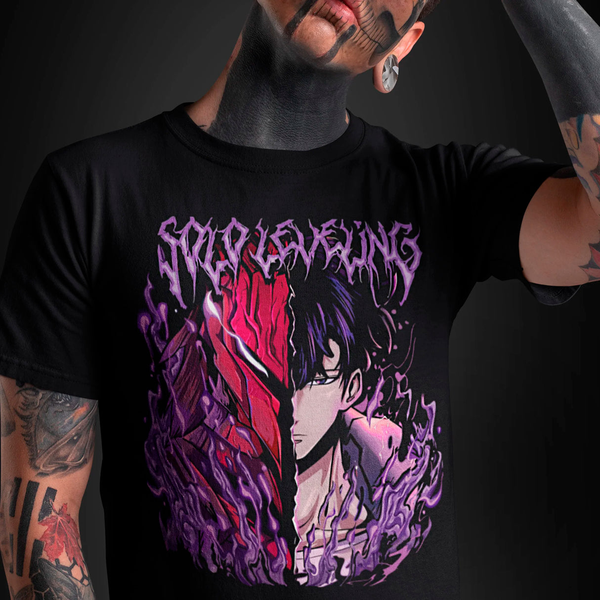 Show your love for Solo Leveling with this striking tee featuring the iconic protagonist, Sung Jinwoo. If you are looking for more Solo Leveling Merch, We have it all! | Check out all our Anime Merch now!