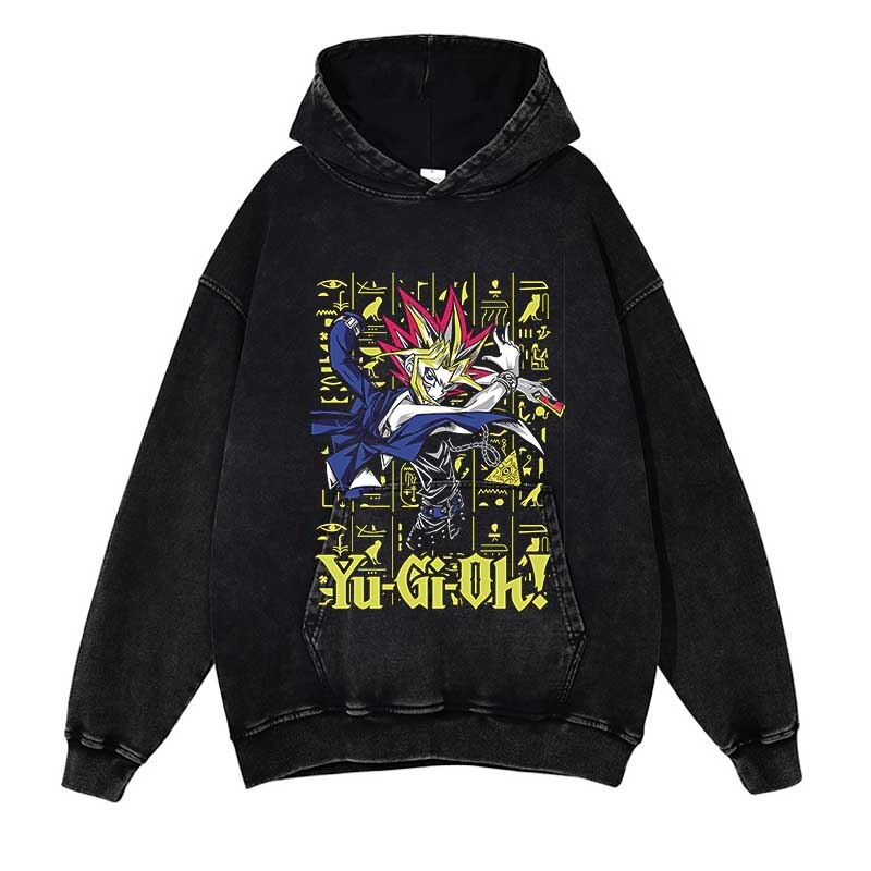 YU-GI-OH! Washed Black Streetwear Cotton Vintage Hoodie