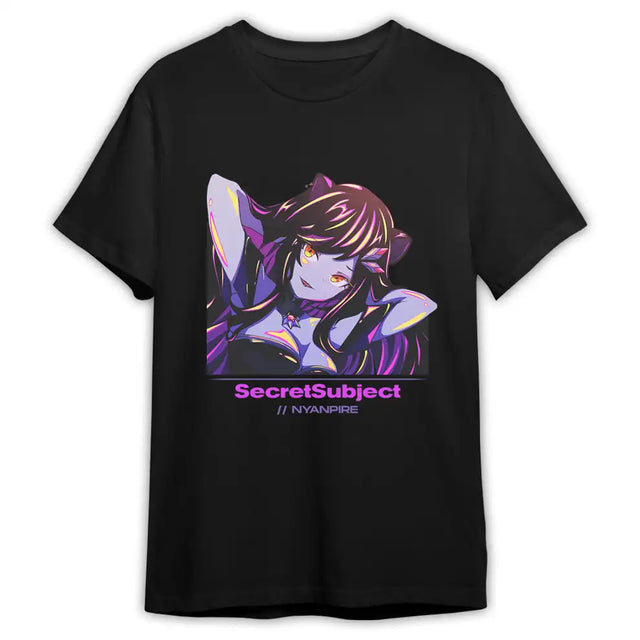 Here at Everythinganimee we have the best anime shirts in the world.
Step into the mysterious world of SecretSubject with this striking Nyanpire tee. The captivating design showcases Nyanpire in all her dark, alluring glory, making it a perfect addition for anime fans who love a touch of intrigue. 