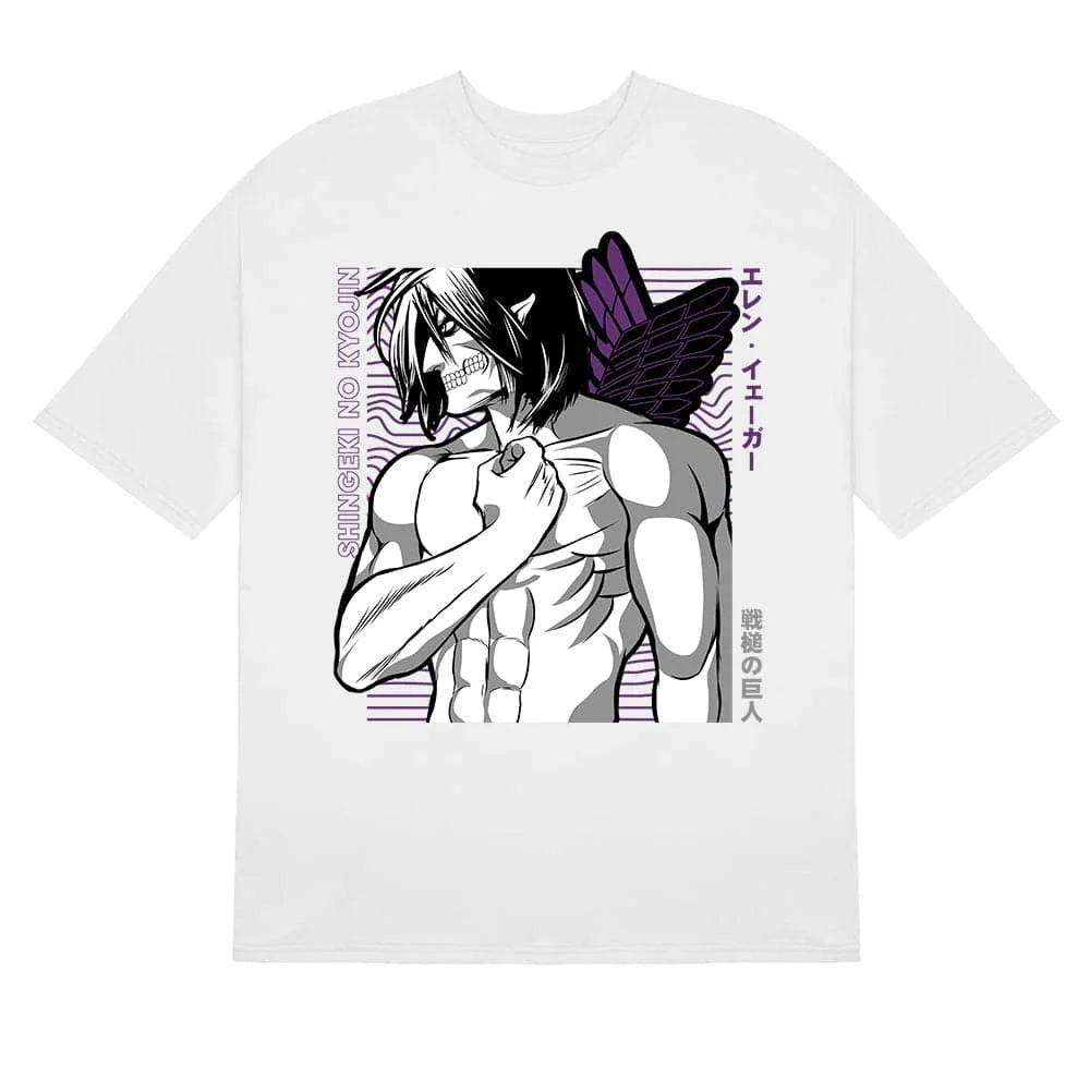 Here at Everythinganimee we have the best anime shirts in the world.
Unleash the power of the Attack Titan with this striking Eren Yeager design. Featuring Eren in his fierce Titan form, this shirt brings the intensity of Attack on Titan straight to your wardrobe.