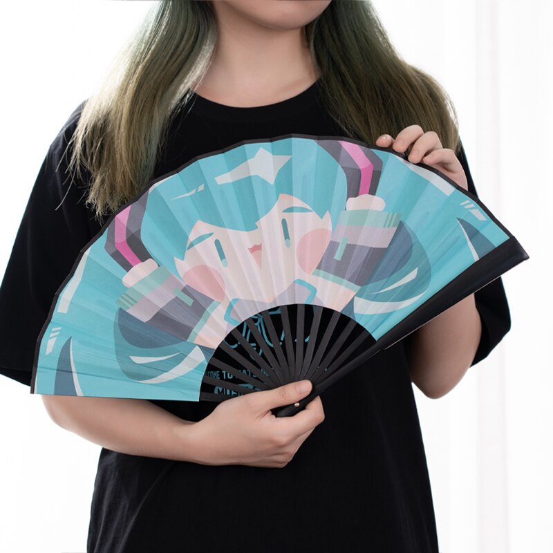 Moeyu Anime Miku Cosplay Folding Fan Hand Folding Cartoon Cool Fan Japanese Vocaloid Cosplay Mini Manual Fans Home Collection, everythinganimee