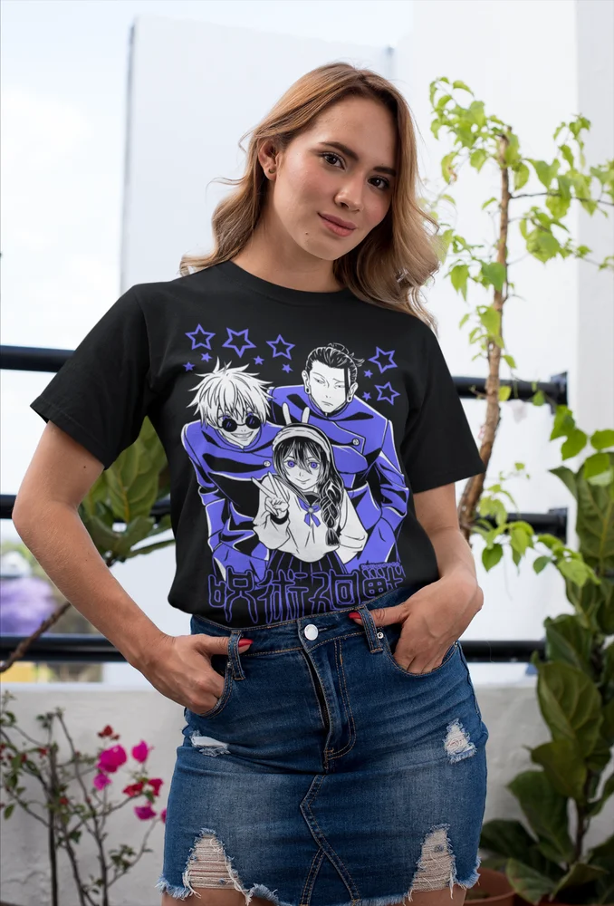 This kawaii tee features Geto Suguru, Gojo, and an anime girl, perfect for Jujutsu Kaisen fans.  If you are looking for more Jujutsu Kaisen Merch, We have it all! | Check out all our Anime Merch now!