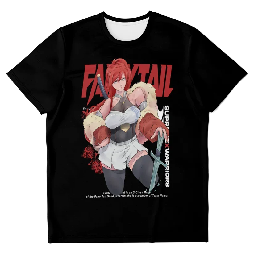 Immerse yourself in this striking Erza Tee, perfect for anime fans. Looking for more  Fairy Tail merch? Explore our full collection of anime merch now!