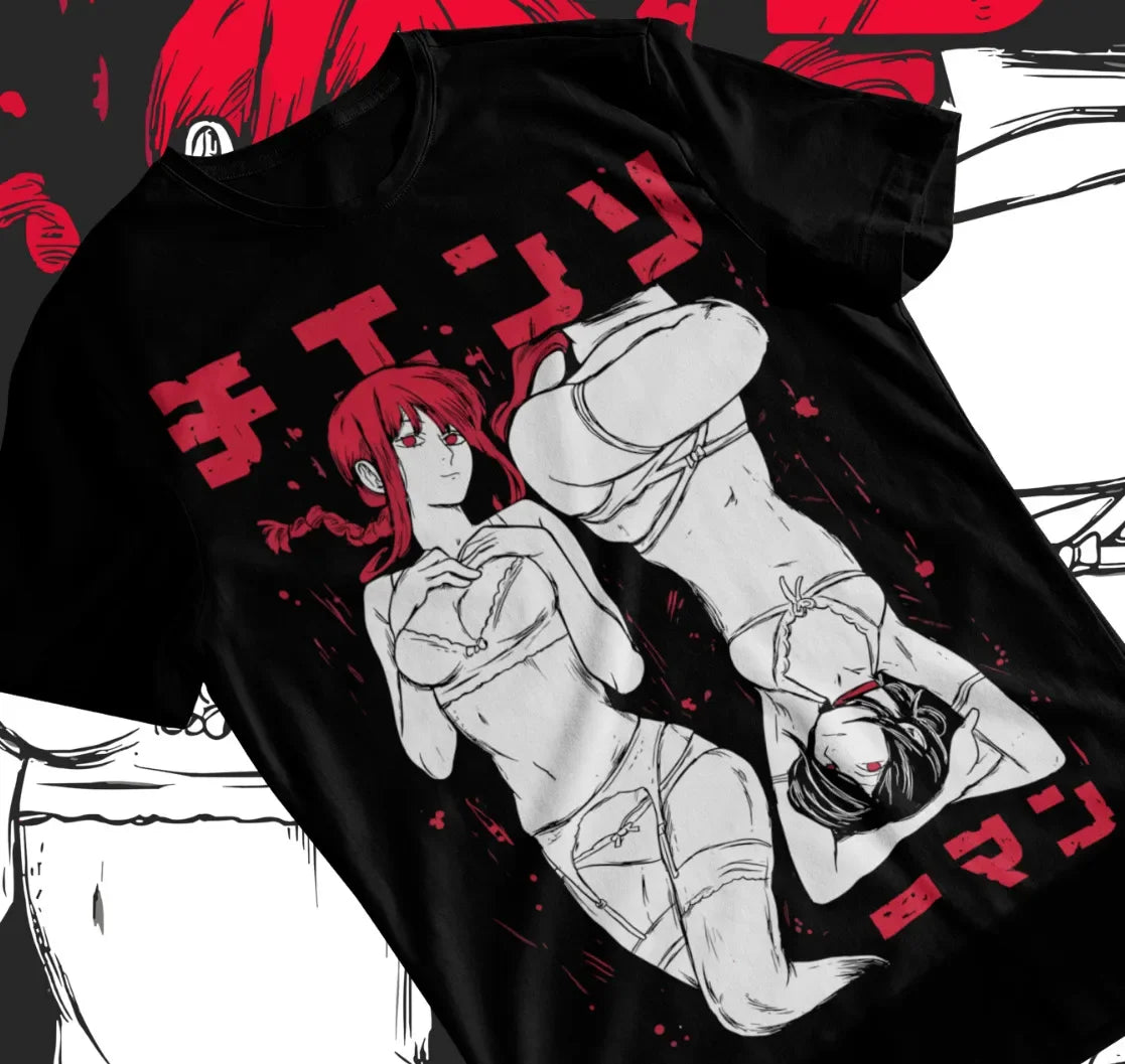 Here at Everythinganimee we have only the best anime merch! Free Global Shipping.
Dive into the bold and provocative world of Chainsaw Man with this Hot Sexy Hentai Waifu T-Shirt, featuring Power and Makima in an eye-catching, sultry design. 