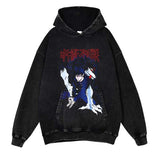 Jujutsu Kaisen Washed Black Streetwear Cotton Vintage Hoodie