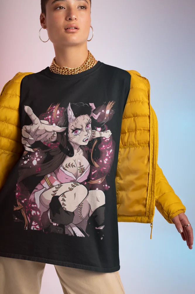 Immerse yourself in this striking Nezuko Tee, perfect for anime fans. Looking for more Demon Slayer merch? Explore our full collection of anime merch now!