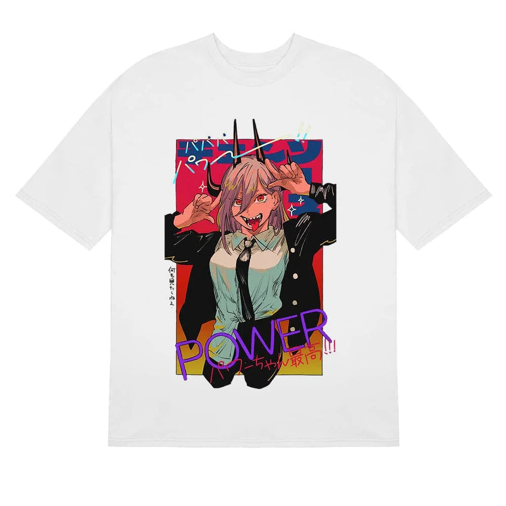 Here at Everythinganimee we have the best anime shirts in the world.
Unleash the chaotic energy of Power from Chainsaw Man with this vibrant and bold tee. Featuring a dynamic and playful design, this shirt captures Power’s electrifying.