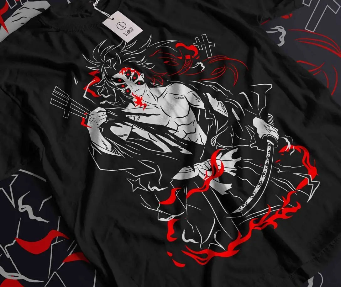 Here at Everythinganimee we have the best anime shirts in the world. 
Unleash the power of the Upper Moon One with the Kokushibo Moon Breather Tee, featuring the fearsome demon from Demon Slayer.