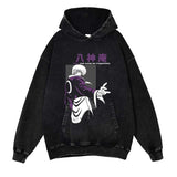 Anime Washed Black Streetwear Cotton Vintage Hoodies