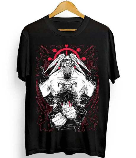 Here at Everythinganimee we only have the best shirts in the world! Dive into the dark world of Jujutsu Kaisen with the Megumi & Mahoraga Tee, featuring the intense and powerful duo of Megumi Fushiguro and his shikigami, Mahoraga. This striking design captures the ferocity of Mahoraga’s presence alongside Megumi’s determined resolve