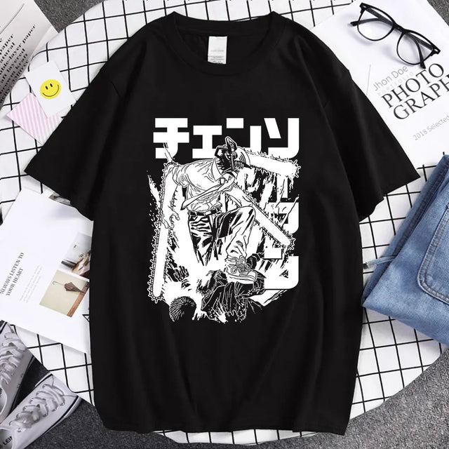 Chainsaw Man Denji Manga T-ShirtUnleash the power of Chainsaw Man with this bold Denji Manga T-Shirt. Featuring dynamic black-and-white artwork straight from the manga, this tee captures the raw energy and intensity of Denji in action.