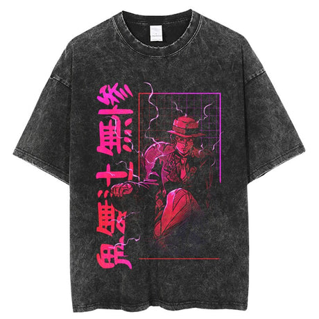 Demon Slayer T Shirt 100%Cotton Anime Kimetsu No Yaiba Washed Tshirt Men Women Vintage Black Tops Summer Manga Casual Tees, everythinganimee