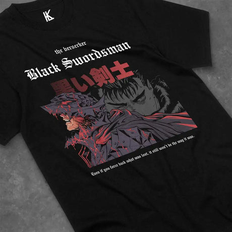 Here at Everythinganimee we have the best anime shirts in the world.
Dive into the dark and brutal world of Berserk with this striking tee featuring Guts, the infamous Black Swordsman. This design captures the relentless spirit and raw emotion of Guts as he battles against overwhelming odds.