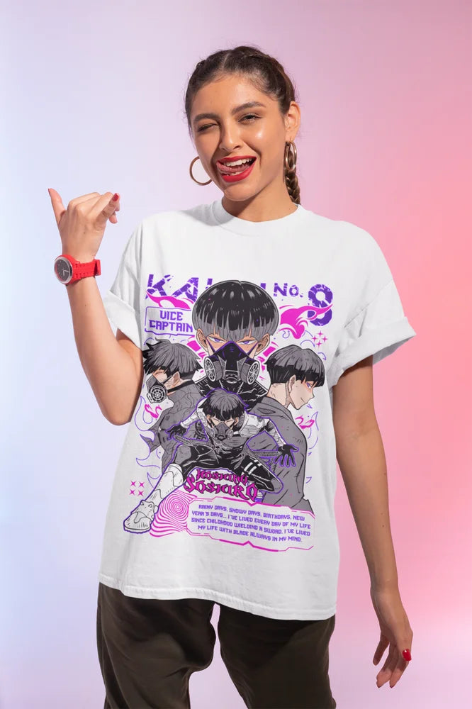 Immerse yourself in this kawaii Hoshina tee, perfect for anime fans. Looking for more Kaiju No. 8 merch? Explore our full collection of anime merch now!