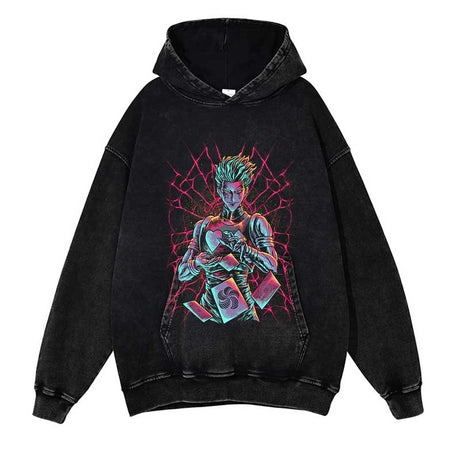 Hunter X Hunter Washed Black Streetwear Cotton Vintage Hoodie