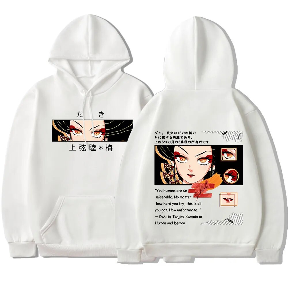 Enter the adrenaline-pumping world of Demon Slayer with our Daki Eyes Hoodie, If you are looking for more Demon Slayer Merch, We have it all! | Check out all our Anime Merch now!