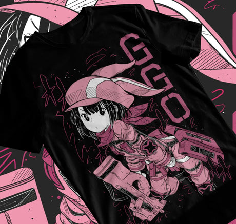 Here at Everythinganimee we have the best anime shirts in the world. 
Step into the world of To Tomoni with this sleek GGO-themed tee, featuring an intricate and bold design of one of the show's key characters.