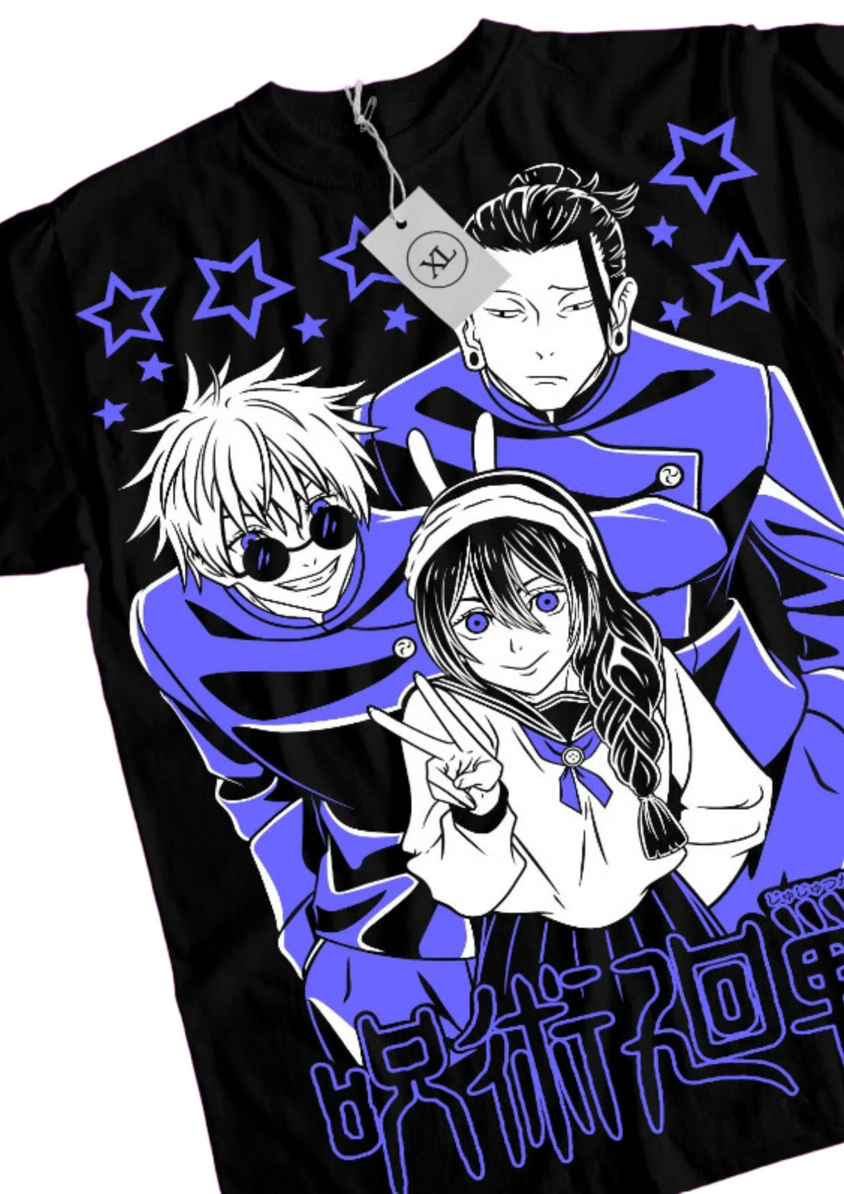 This kawaii tee features Geto Suguru, Gojo, and an anime girl, perfect for Jujutsu Kaisen fans.  If you are looking for more Jujutsu Kaisen Merch, We have it all! | Check out all our Anime Merch now!