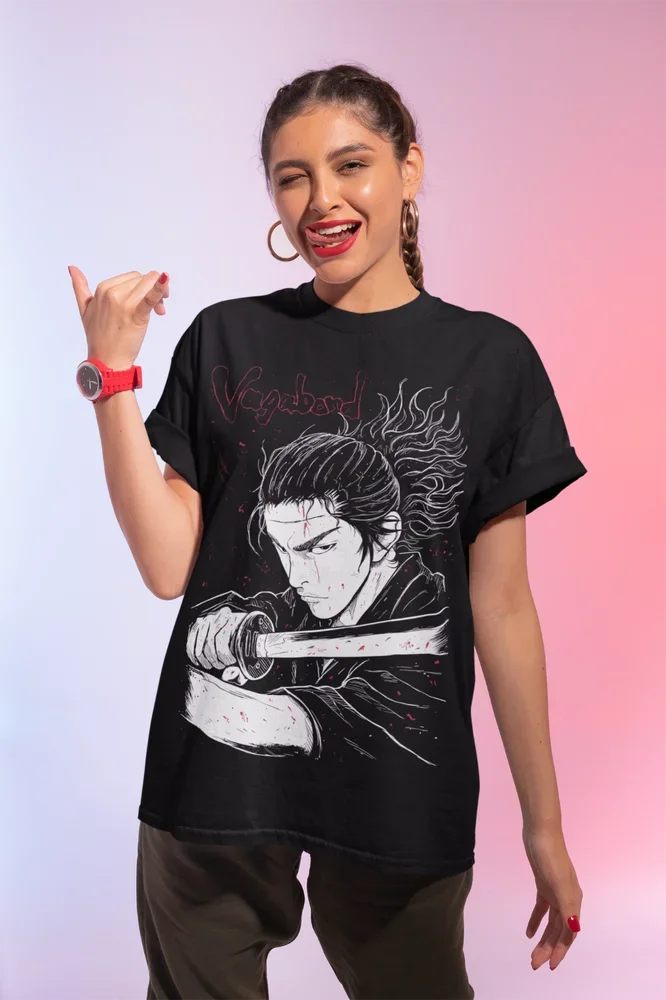 Channel the legendary spirit of Musashi Miyamoto with this dynamic Vagabond tee. If you are looking for more Vagabond Merch, We have it all! | Check out all our Anime Merch now!