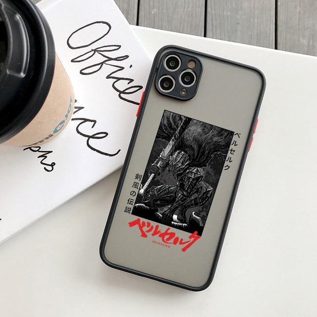 Berserk Guts anime phone case! Perfectly designed for iPhone 14, 11, 12, 13, mini, X, XS, XR, Pro Max and Plus models. Transparent and featuring the iconic swordsman Guts, this case offers both style and protection for your device. Show off your love for Berserk and Guts with this must-have phone accessory.