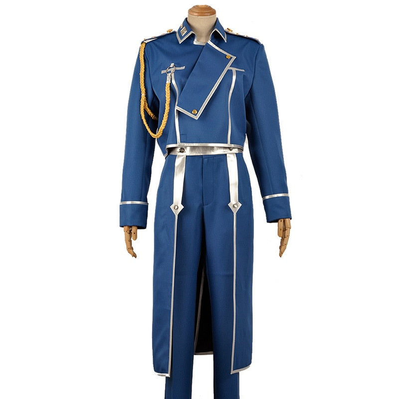 Anime Full Metal Alchemist Roy Mustang Maes Cosplay Costume Outfits Blue Army Uniform Top Pants Gloves Halloween Party Full Set,everythinganime