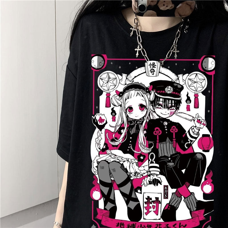 Get your hands on the latest fashion trend with our Harajuku T-shirt featuring the horror comic character Toilet Bound Hanako Kun. Perfect for men, women and children, this gothic cartoon anime print T-shirt is perfect for any anime or horror fan. Made from high quality material, this T-shirt is comfortable to wear and perfect for any occasion. Available in various sizes, get yours now at our website!