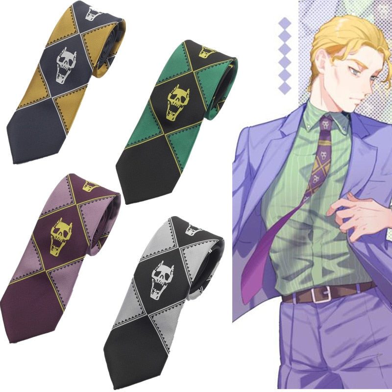 Japan Anime JoJo's Bizarre Adventure Tie Cosplay Kira Yoshikage KILLER QUEEN Skull Unisex Neck Accessoies Costume Prop Gift, everythinganimee