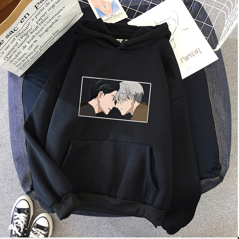 Japanese Anime Yuri on Ice Printed Women Hoodies Funny Victor Nikiforov Manga Graphic Casual Loose Pullover Sweatshirt Unisex, everything animee