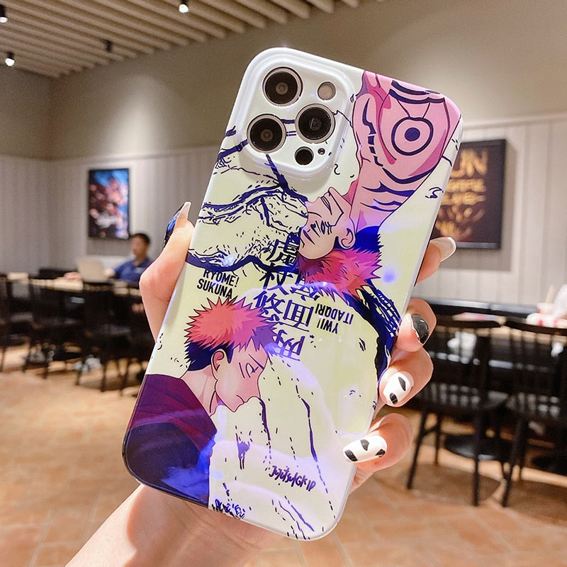 phone case featuring your favorite Jujutsu Kaisen characters, such as Yuji Itadori, Fushiguro Megumi on it. The case is compatible with iPhone 14, 13, 12, 11 Pro, X, Xs Max and XR.