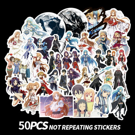 10/50pcs Anime Sword Art Online Stickers Japanese Decal For DIY Laptop Suitcase Car Trunk Skateboard Guitar Motorcycle Sticker, everything animee