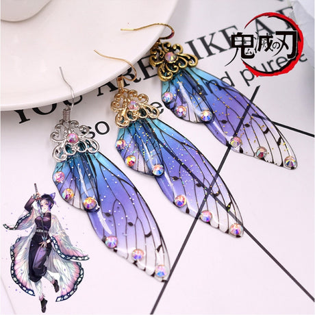 New Demon Slayer Butterfly Wing Earrings Kimetsu no Yaiba Kochou Shinobu Earring Ear Clip Anime Cosplay Props Women Girl Jewelry, everythinganimee