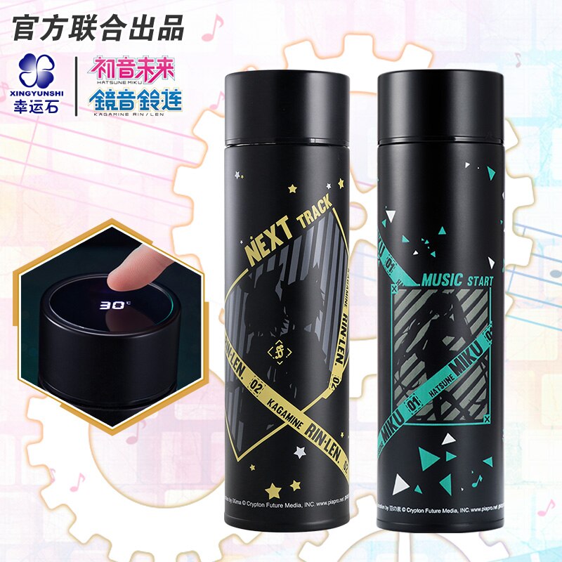 Hatsune Miku Thermos Steel Water Bottle LED Display Temperature Sensing Cup Manga Role Kagamine RIN&LEN Vocaloid, everythinganimee