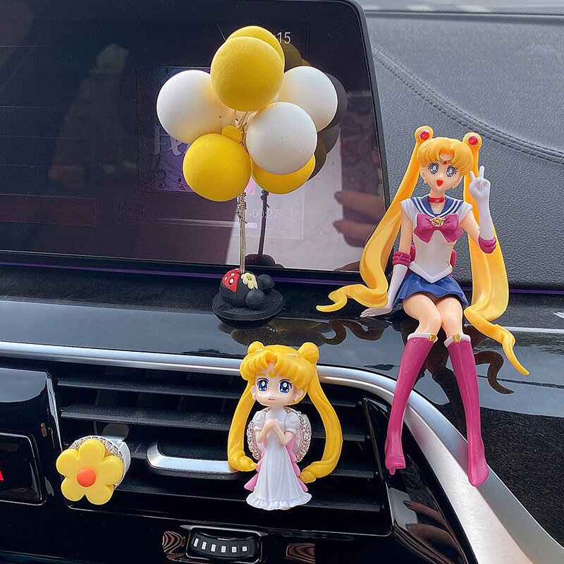 Car Accessories Anime Sailor Moon Beautiful Girl Action Figure Ornaments Balloon Auto Interior Air Outlet Decoration Girls Gifts, everythinganimee